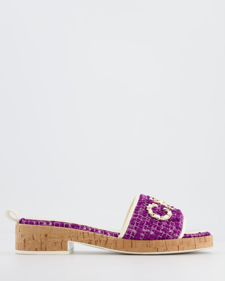 *HOT* Top Quality Chanel Purple Tweed Mules with Logo Detail Size EU 37.5