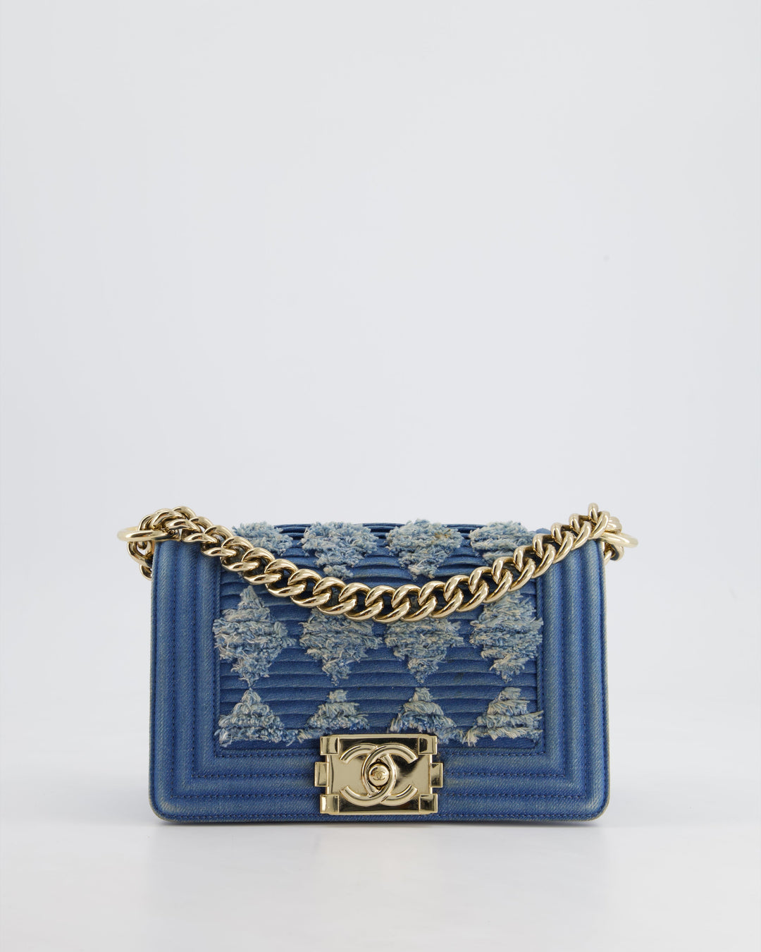 *HOT* Top Quality Chanel Blue Small Boy Bag in Denim with Champagne Gold Hardware