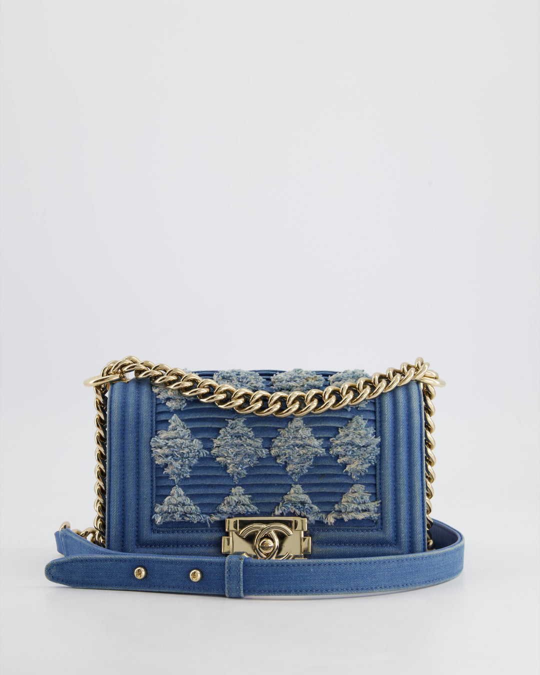 *HOT* Top Quality Chanel Blue Small Boy Bag in Denim with Champagne Gold Hardware