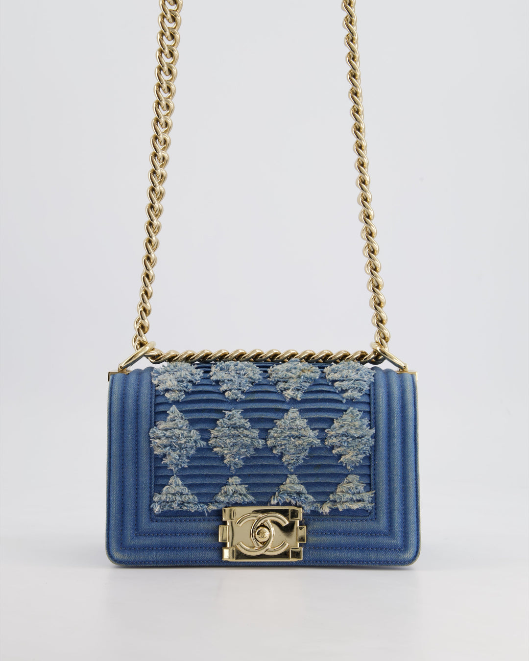 *HOT* Top Quality Chanel Blue Small Boy Bag in Denim with Champagne Gold Hardware