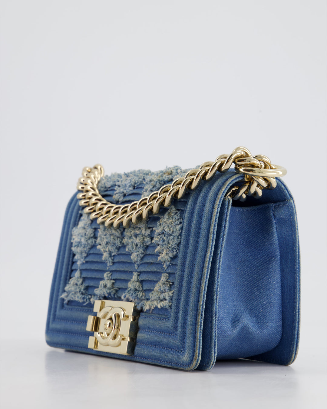 *HOT* Top Quality Chanel Blue Small Boy Bag in Denim with Champagne Gold Hardware