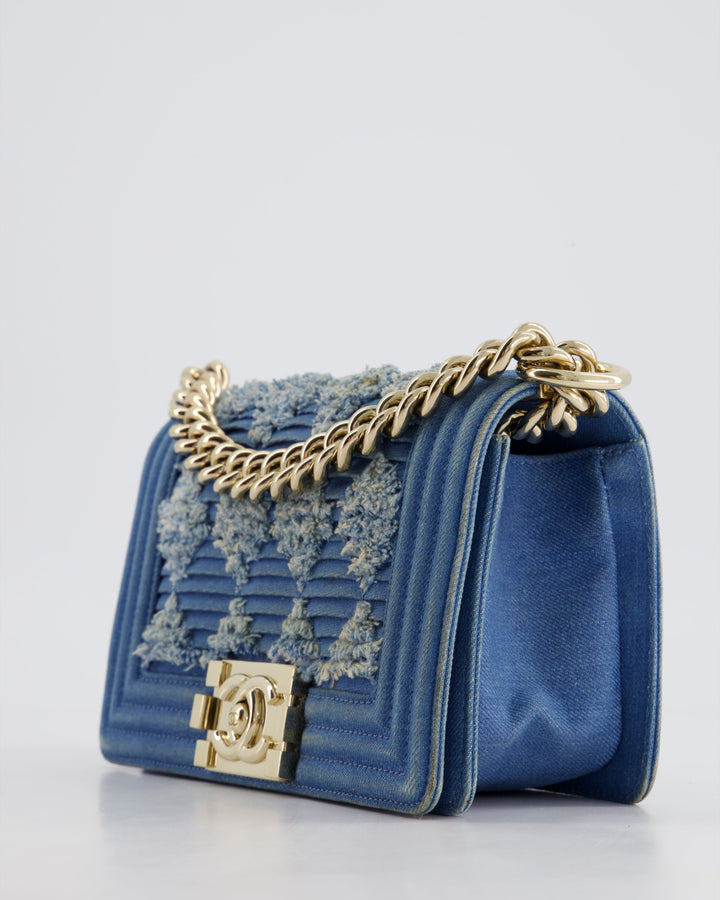 *HOT* Top Quality Chanel Blue Small Boy Bag in Denim with Champagne Gold Hardware