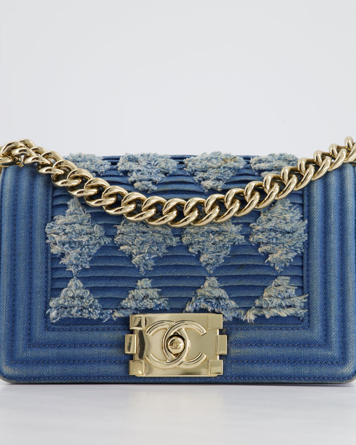 *HOT* Top Quality Chanel Blue Small Boy Bag in Denim with Champagne Gold Hardware