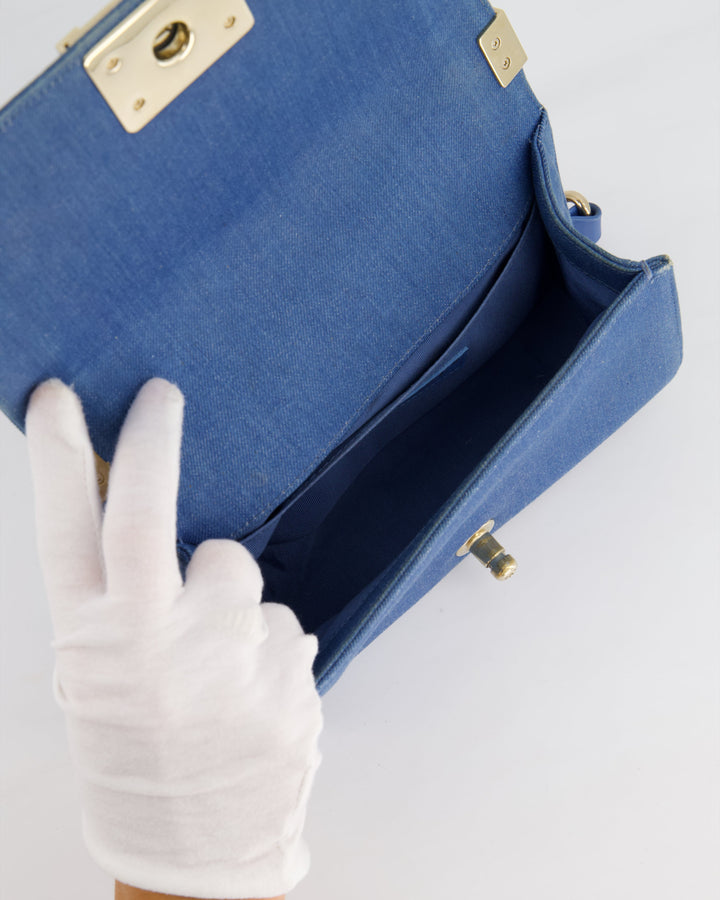 *HOT* Top Quality Chanel Blue Small Boy Bag in Denim with Champagne Gold Hardware