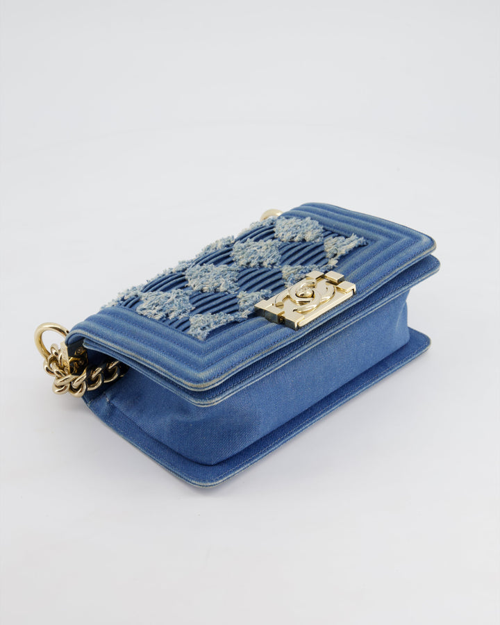 *HOT* Top Quality Chanel Blue Small Boy Bag in Denim with Champagne Gold Hardware