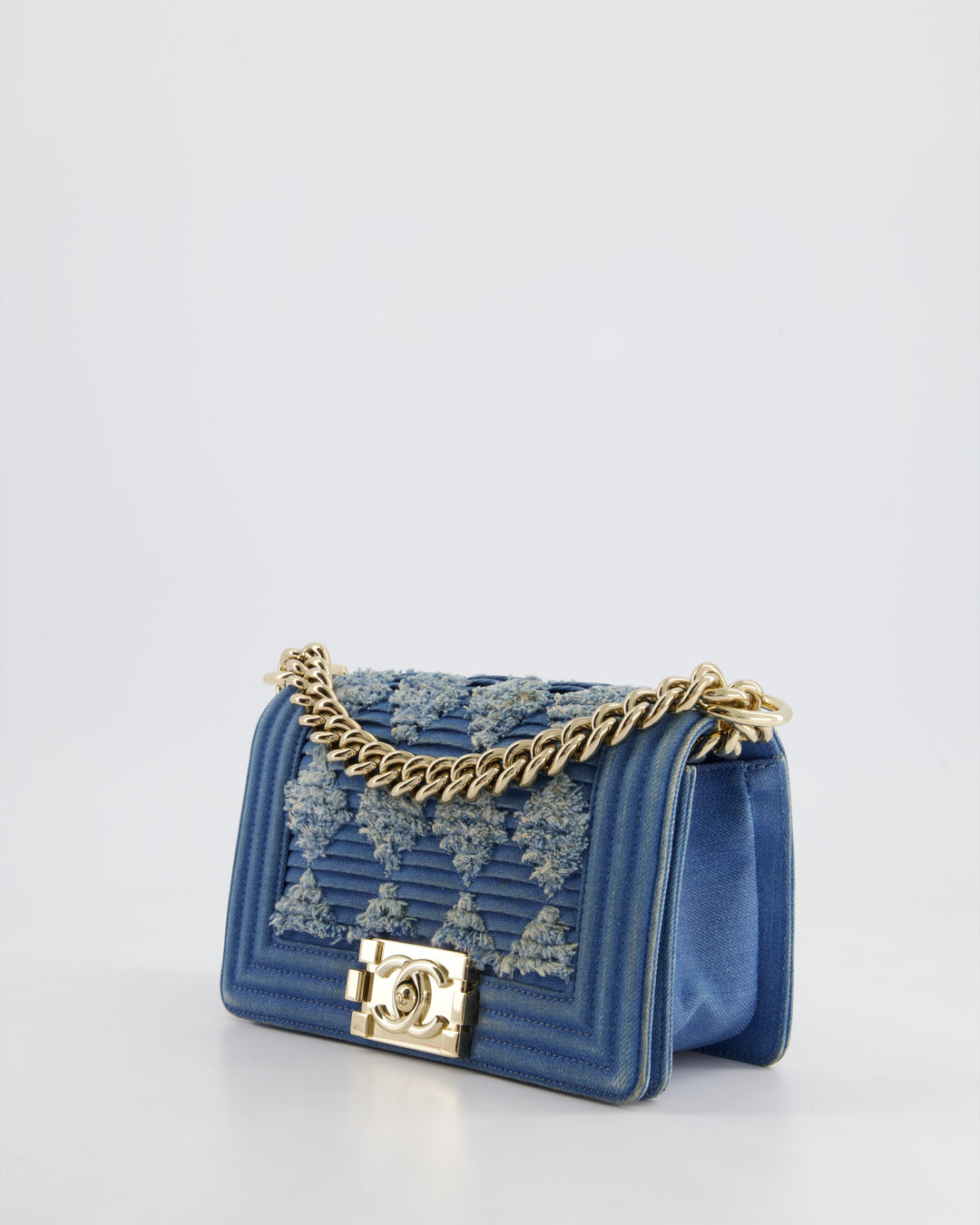 *HOT* Top Quality Chanel Blue Small Boy Bag in Denim with Champagne Gold Hardware