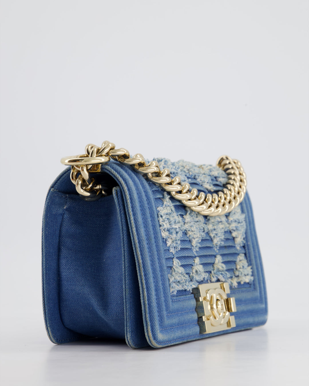 *HOT* Top Quality Chanel Blue Small Boy Bag in Denim with Champagne Gold Hardware