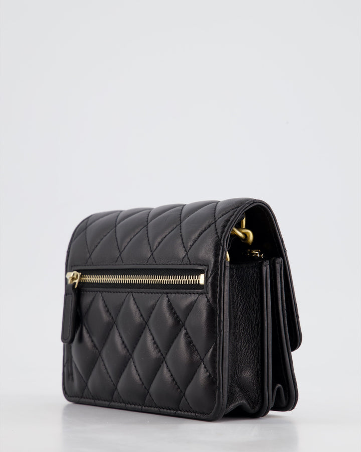 *HOT* Top Quality Chanel Black Mini Seasonal Flap Bag In Lambskin Leather with Gold & Black Hardware