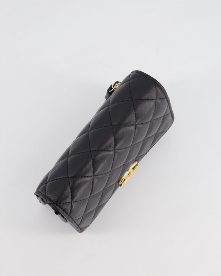*HOT* Top Quality Chanel Black Mini Seasonal Flap Bag In Lambskin Leather with Gold & Black Hardware