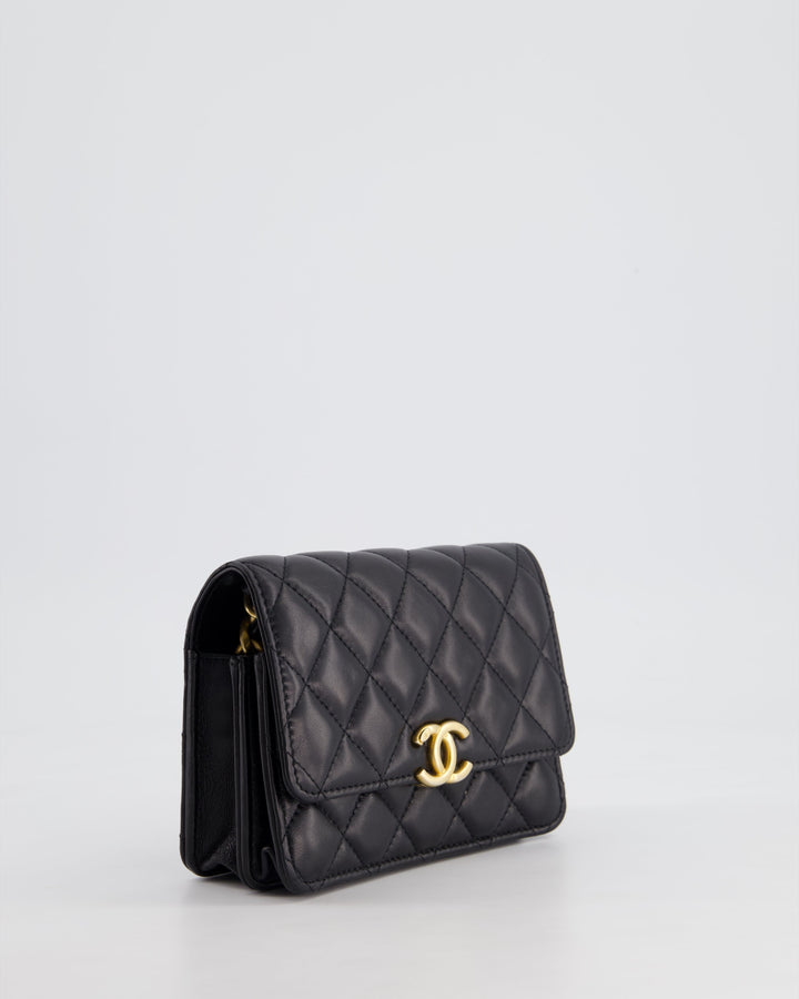 *HOT* Top Quality Chanel Black Mini Seasonal Flap Bag In Lambskin Leather with Gold & Black Hardware