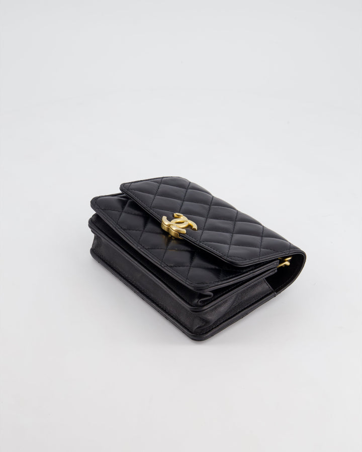 *HOT* Top Quality Chanel Black Mini Seasonal Flap Bag In Lambskin Leather with Gold & Black Hardware