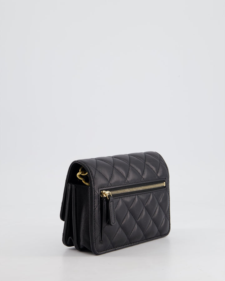 *HOT* Top Quality Chanel Black Mini Seasonal Flap Bag In Lambskin Leather with Gold & Black Hardware