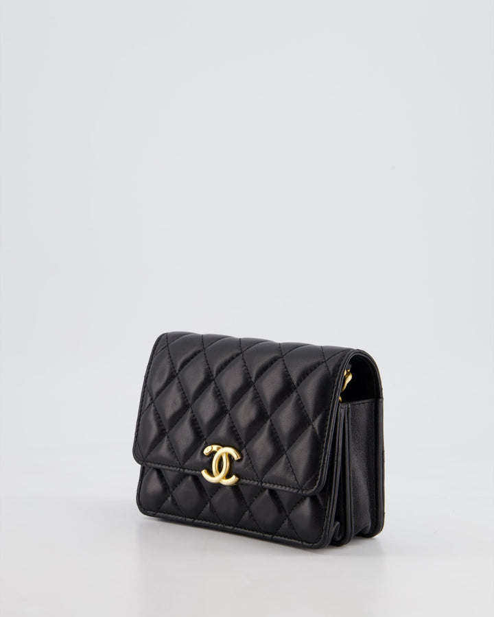 *HOT* Top Quality Chanel Black Mini Seasonal Flap Bag In Lambskin Leather with Gold & Black Hardware