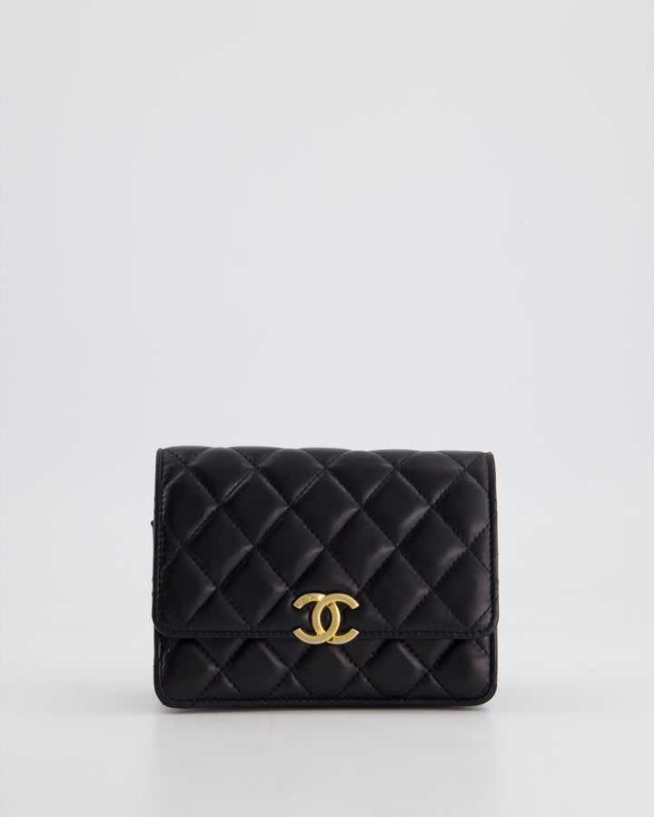 *HOT* Top Quality Chanel Black Mini Seasonal Flap Bag In Lambskin Leather with Gold & Black Hardware