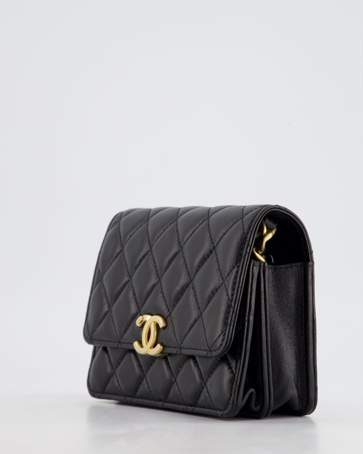 *HOT* Top Quality Chanel Black Mini Seasonal Flap Bag In Lambskin Leather with Gold & Black Hardware