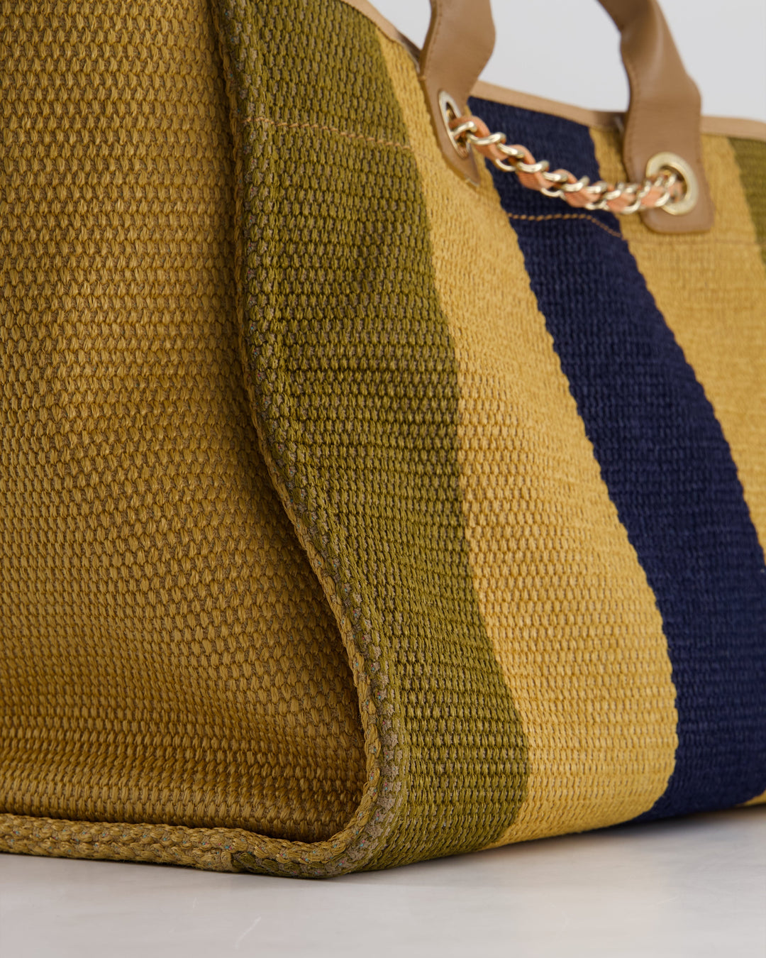 *HOT* Top Quality Chanel Beige, Navy and Khaki Raffia Deauville Tote with Pastel Logo and Champagne Gold Hardware