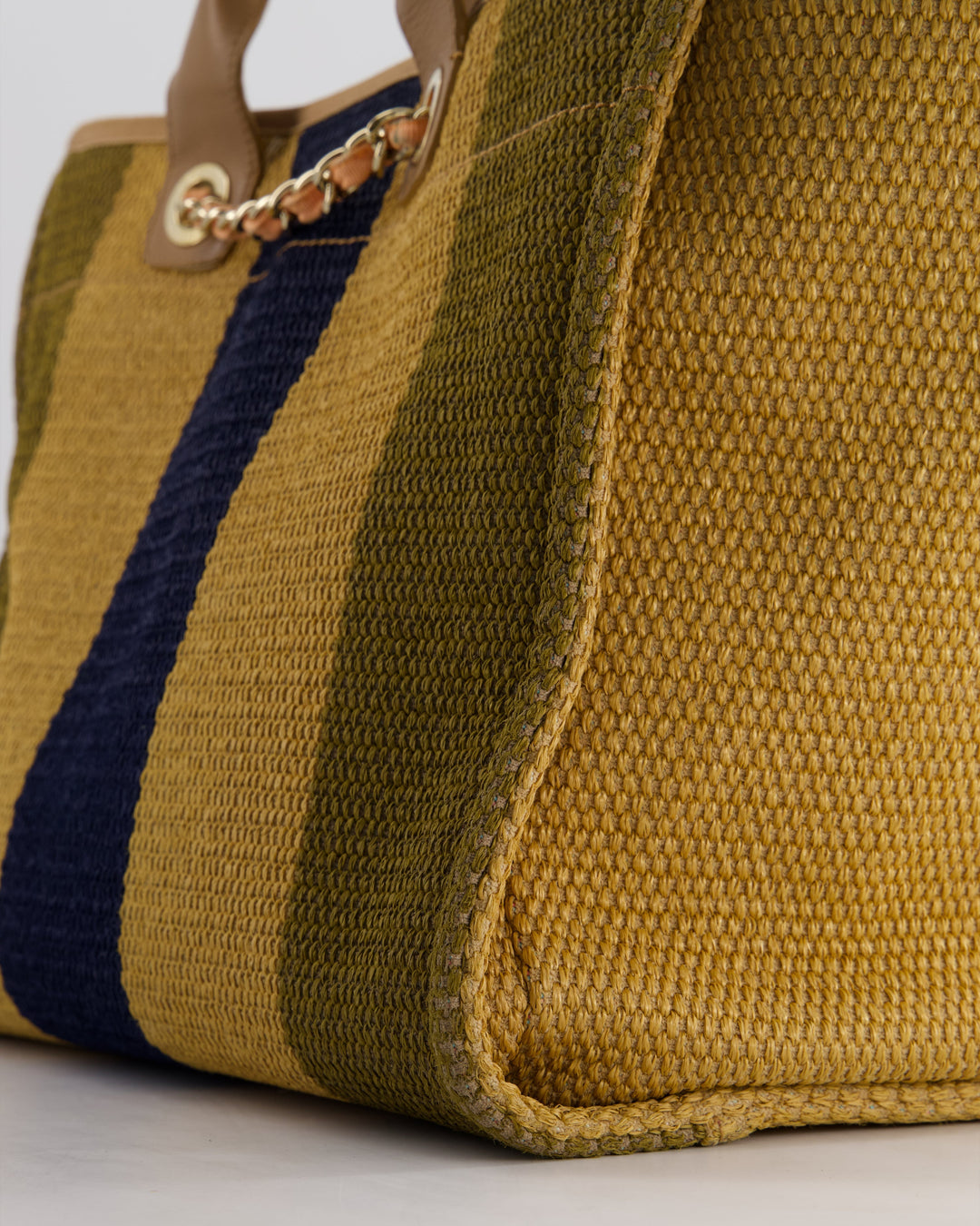 *HOT* Top Quality Chanel Beige, Navy and Khaki Raffia Deauville Tote with Pastel Logo and Champagne Gold Hardware