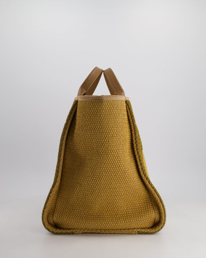*HOT* Top Quality Chanel Beige, Navy and Khaki Raffia Deauville Tote with Pastel Logo and Champagne Gold Hardware