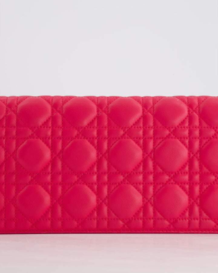 Christian Dior Strawberry Pink Lady Dior Voyager Long Clutch with Champagne Gold Hardware
