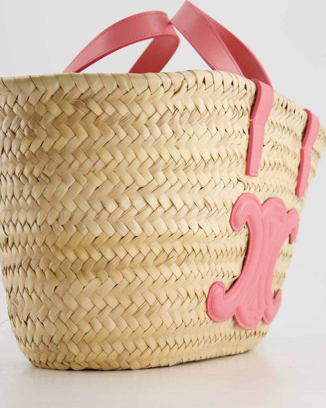 Celine Teen Classic Panier Raffia Tote Bag with Pink Logo Detail RRP £490