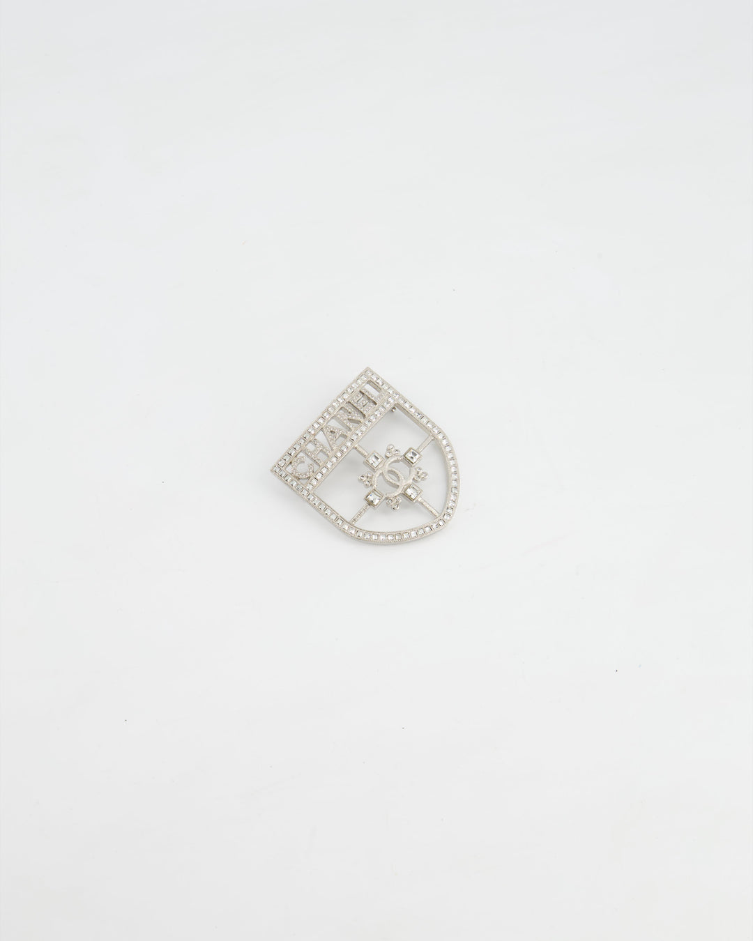 *HOT* Top Quality Chanel Silver Crystal Large Brooch with CC and Logo Details