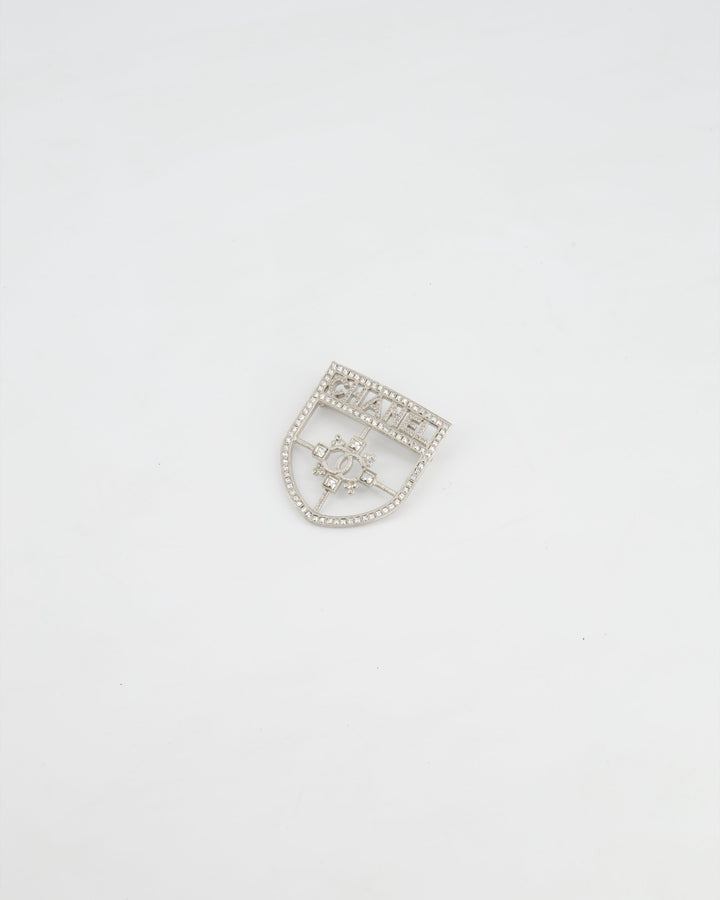 *HOT* Top Quality Chanel Silver Crystal Large Brooch with CC and Logo Details