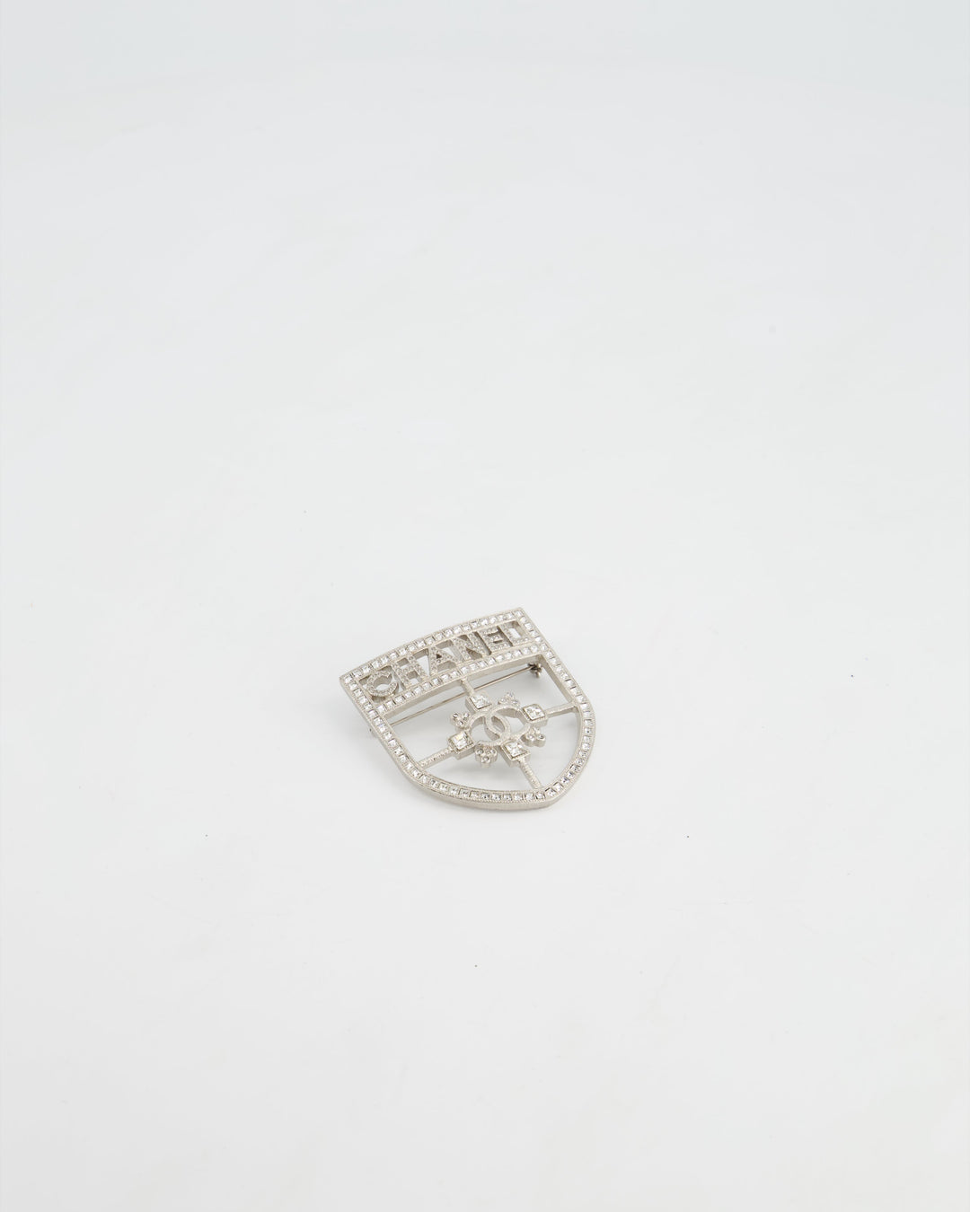 *HOT* Top Quality Chanel Silver Crystal Large Brooch with CC and Logo Details