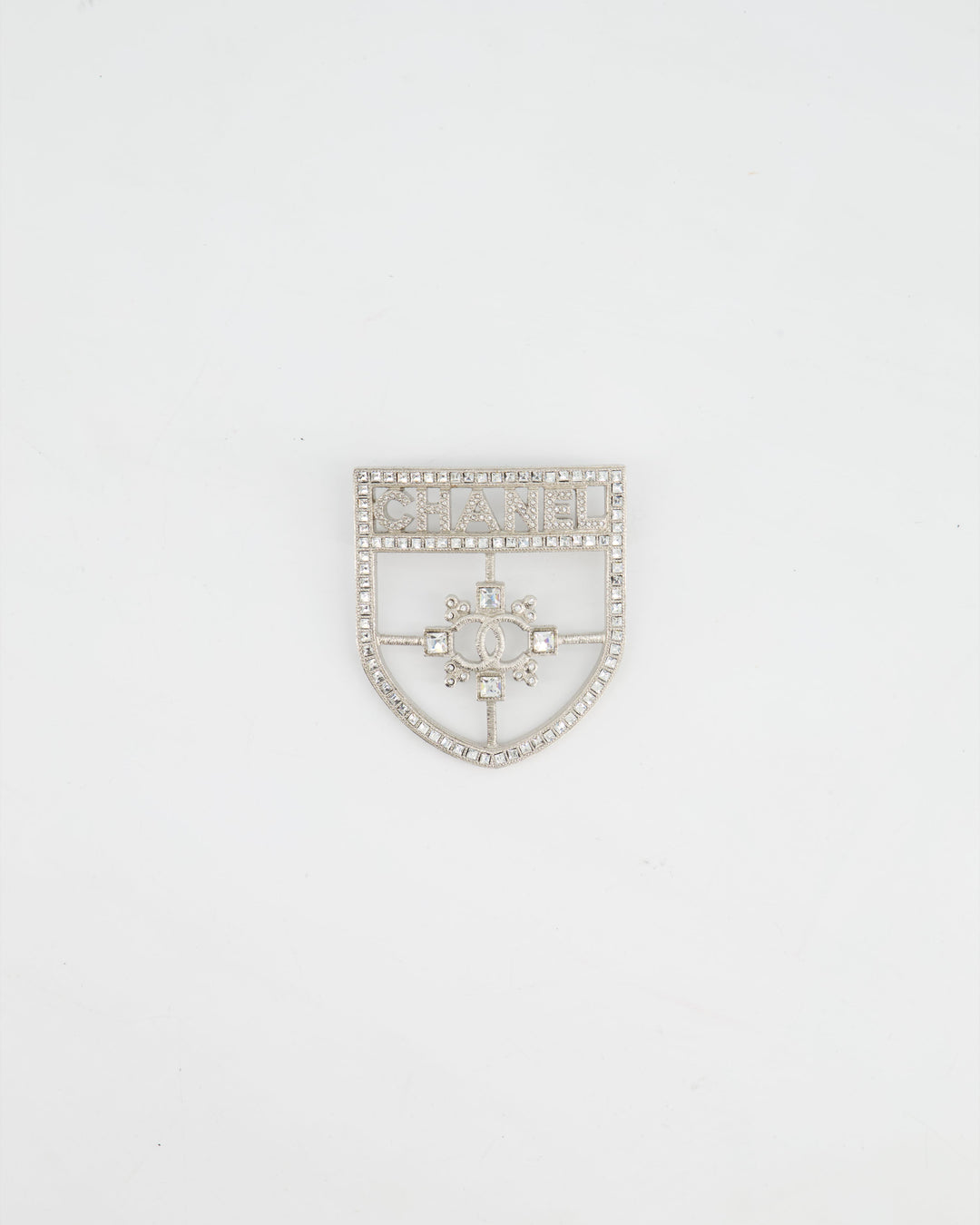*HOT* Top Quality Chanel Silver Crystal Large Brooch with CC and Logo Details