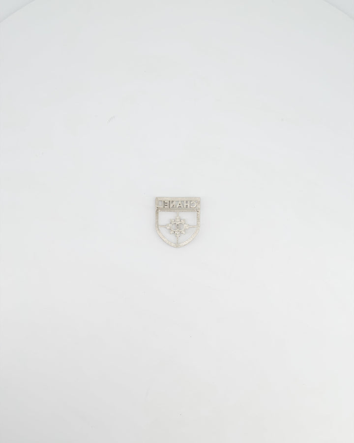 *HOT* Top Quality Chanel Silver Crystal Large Brooch with CC and Logo Details