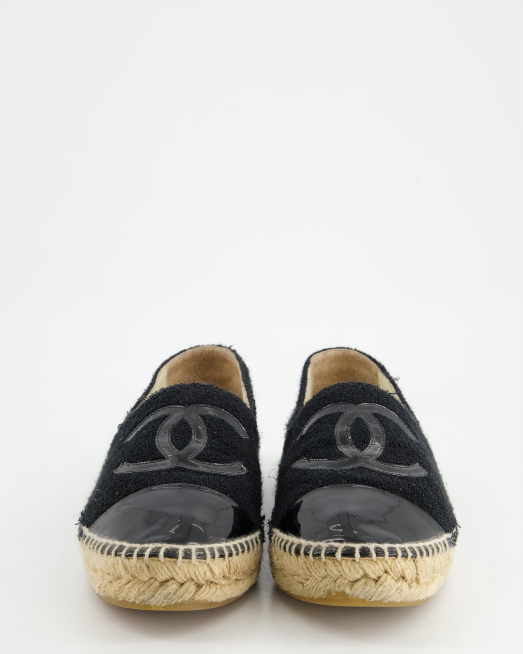 *FIRE PRICE* Top Quality Chanel Black Terry CC Logo Espadrilles with Patent Leather Detail Size EU 42