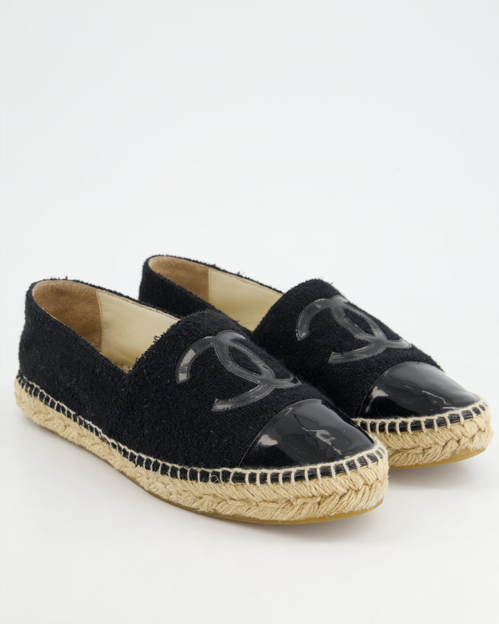 *FIRE PRICE* Top Quality Chanel Black Terry CC Logo Espadrilles with Patent Leather Detail Size EU 42