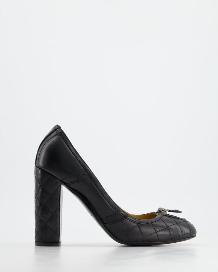 *FIRE PRICE* Top Quality Chanel Black Round Toe Heels with Quilted Leather & Zip Details Size EU 40.5