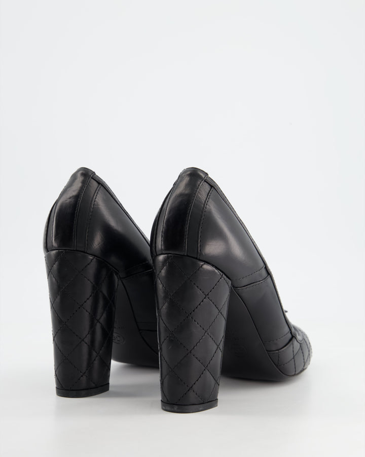 *FIRE PRICE* Top Quality Chanel Black Round Toe Heels with Quilted Leather & Zip Details Size EU 40.5