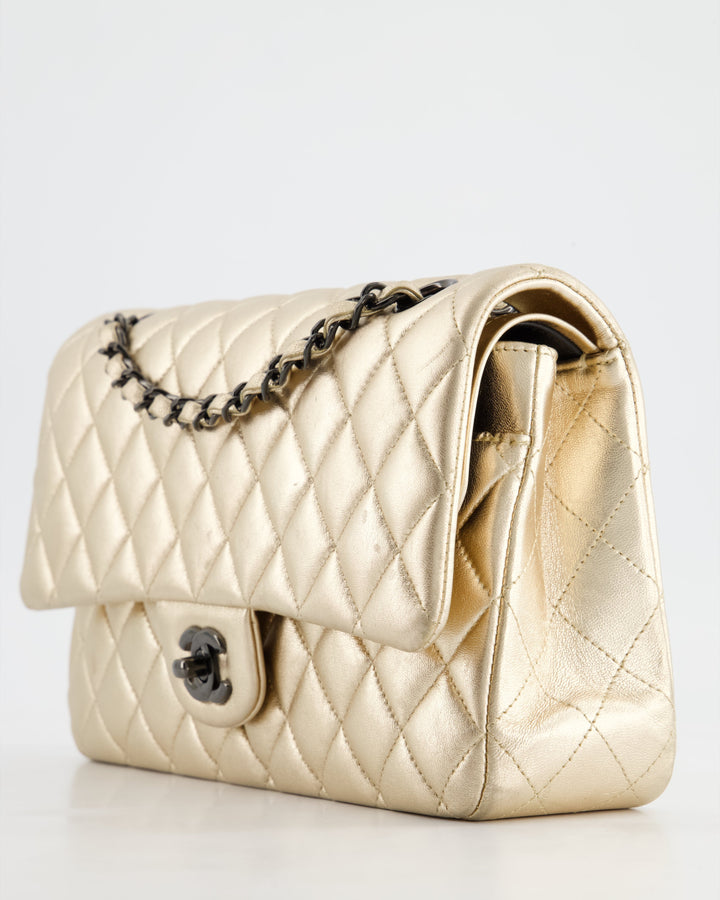 *SUPER RARE* Top Quality Chanel Metallic Gold Medium Classic Double Flap Bag in Lambskin Leather with Black Hardware