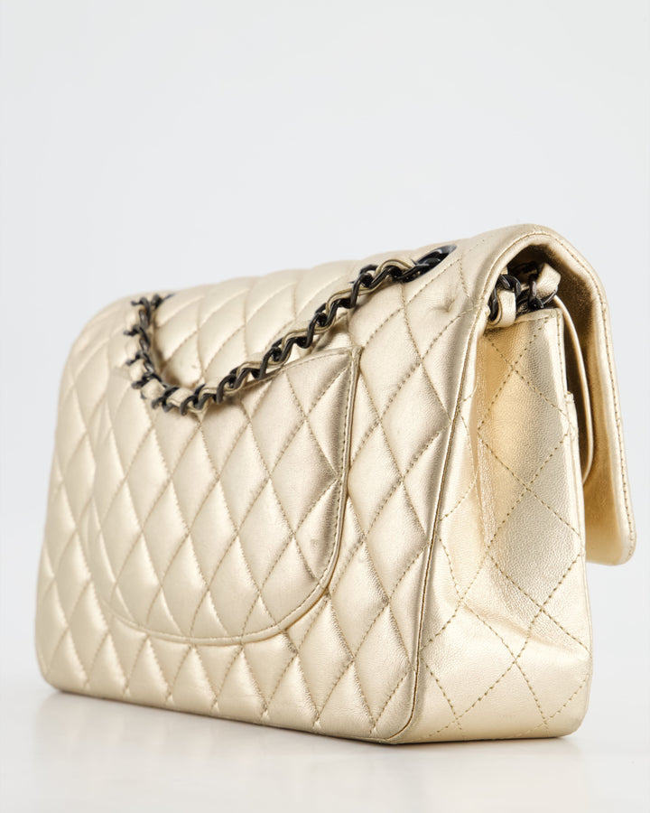 *SUPER RARE* Top Quality Chanel Metallic Gold Medium Classic Double Flap Bag in Lambskin Leather with Black Hardware