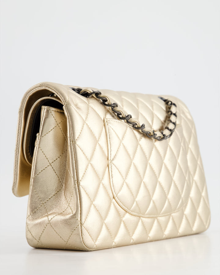 *SUPER RARE* Top Quality Chanel Metallic Gold Medium Classic Double Flap Bag in Lambskin Leather with Black Hardware