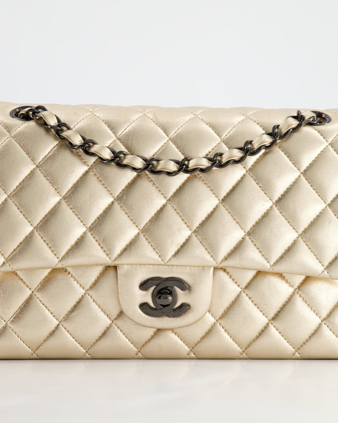 *SUPER RARE* Top Quality Chanel Metallic Gold Medium Classic Double Flap Bag in Lambskin Leather with Black Hardware