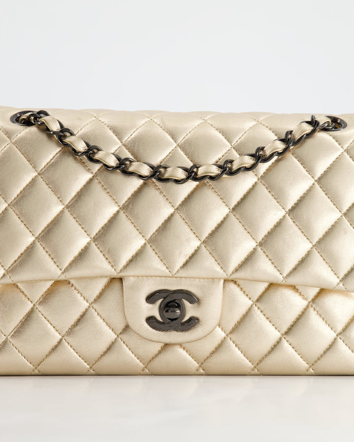 *SUPER RARE* Top Quality Chanel Metallic Gold Medium Classic Double Flap Bag in Lambskin Leather with Black Hardware