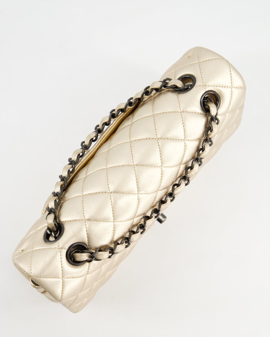 *SUPER RARE* Top Quality Chanel Metallic Gold Medium Classic Double Flap Bag in Lambskin Leather with Black Hardware