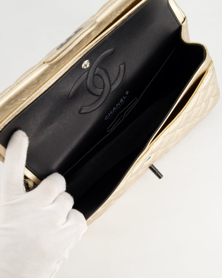 *SUPER RARE* Top Quality Chanel Metallic Gold Medium Classic Double Flap Bag in Lambskin Leather with Black Hardware