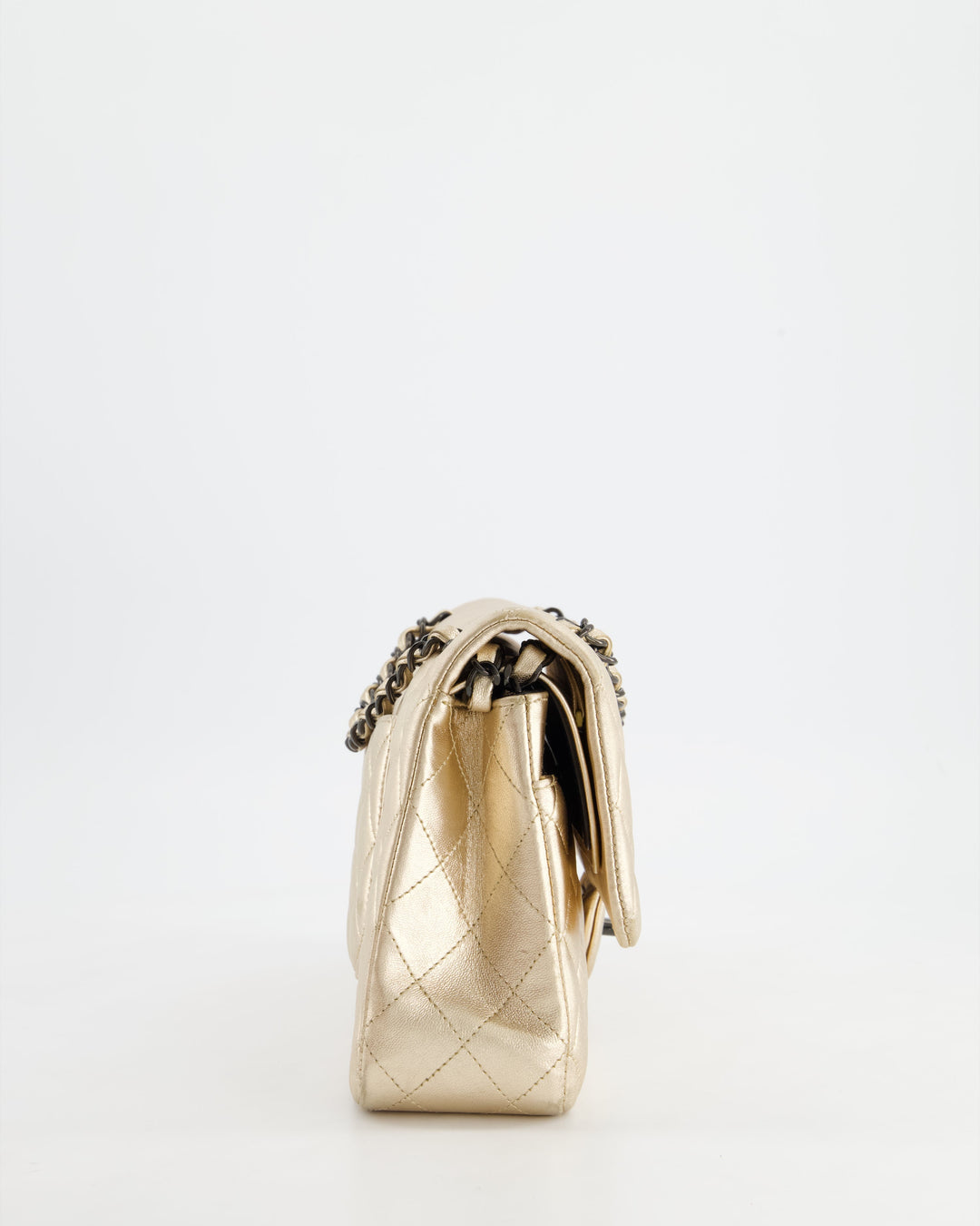 *SUPER RARE* Top Quality Chanel Metallic Gold Medium Classic Double Flap Bag in Lambskin Leather with Black Hardware