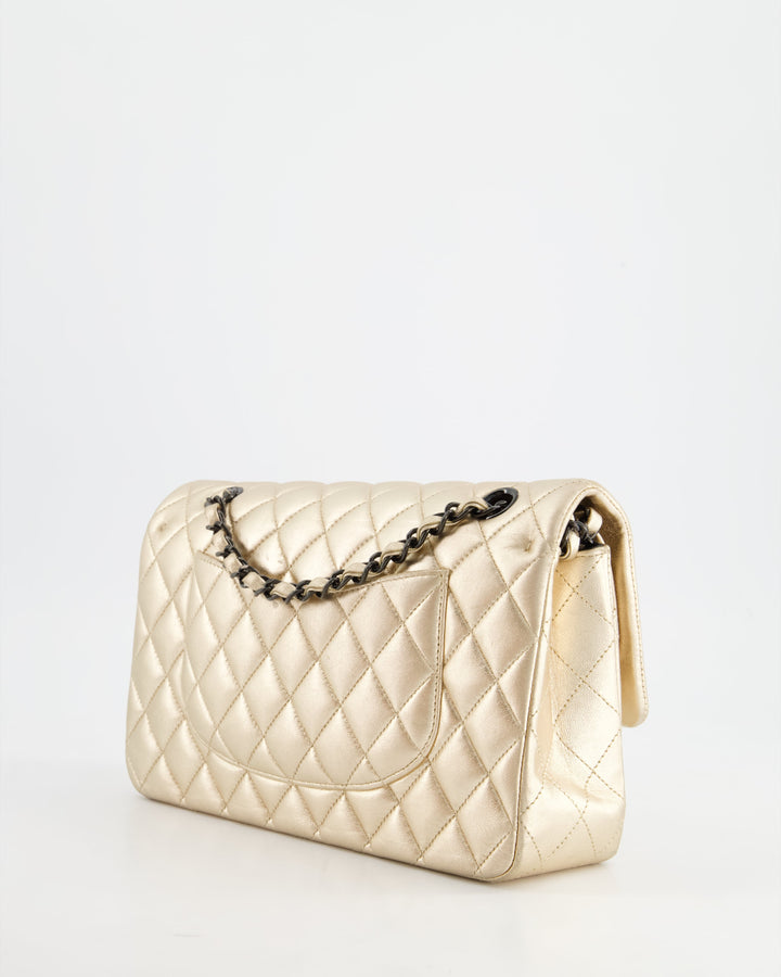 *SUPER RARE* Top Quality Chanel Metallic Gold Medium Classic Double Flap Bag in Lambskin Leather with Black Hardware