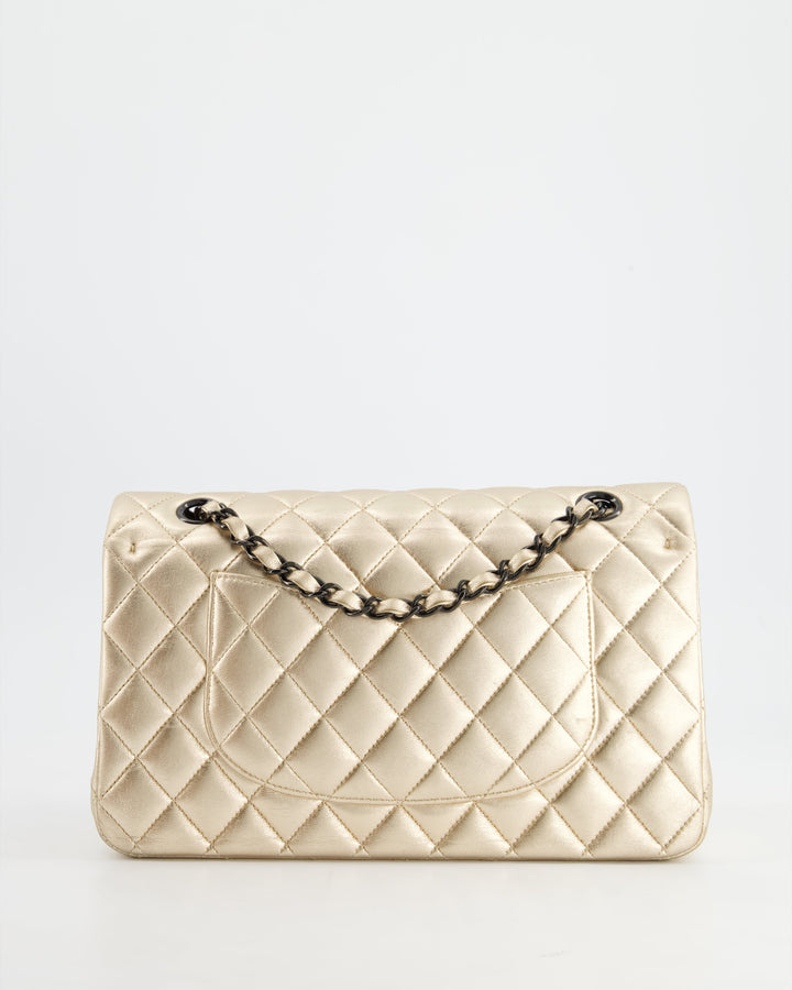 *SUPER RARE* Top Quality Chanel Metallic Gold Medium Classic Double Flap Bag in Lambskin Leather with Black Hardware