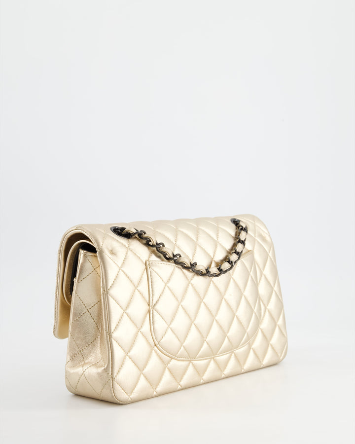 *SUPER RARE* Top Quality Chanel Metallic Gold Medium Classic Double Flap Bag in Lambskin Leather with Black Hardware