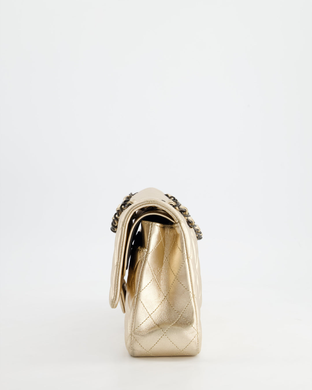 *SUPER RARE* Top Quality Chanel Metallic Gold Medium Classic Double Flap Bag in Lambskin Leather with Black Hardware