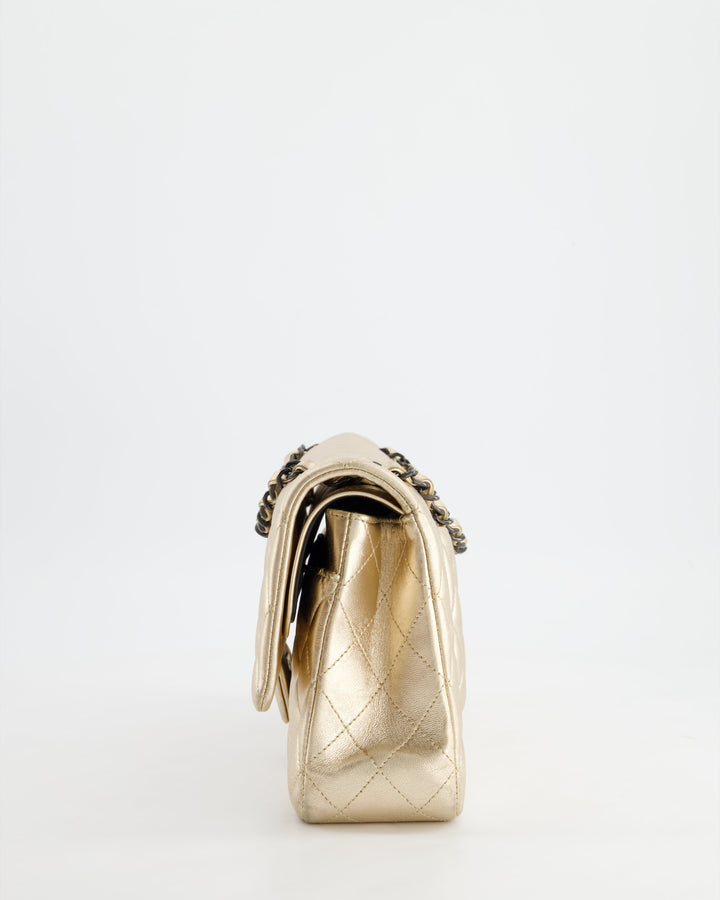 *SUPER RARE* Top Quality Chanel Metallic Gold Medium Classic Double Flap Bag in Lambskin Leather with Black Hardware