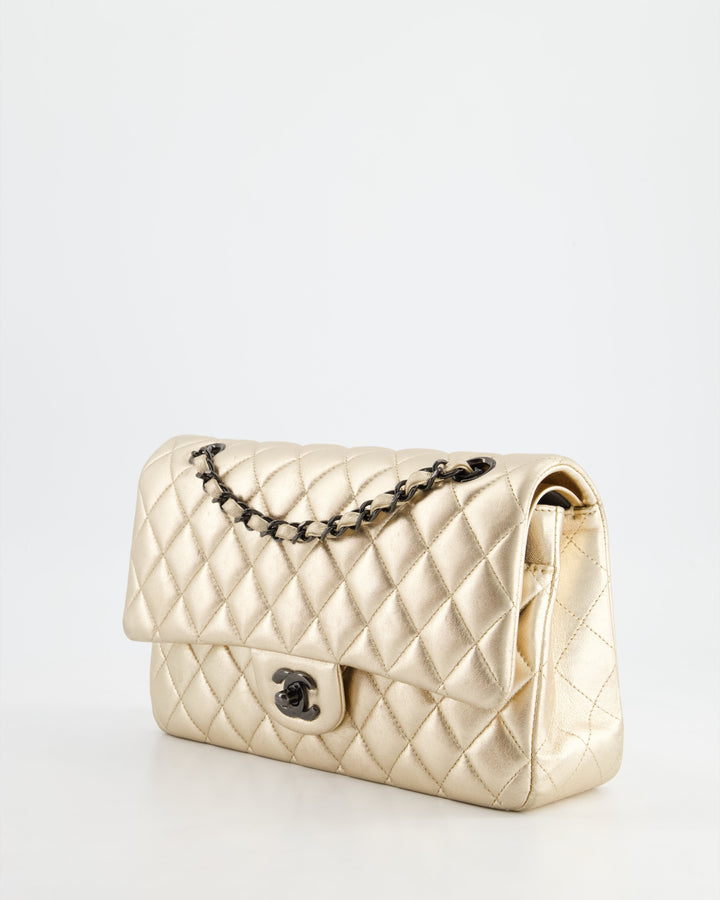 *SUPER RARE* Top Quality Chanel Metallic Gold Medium Classic Double Flap Bag in Lambskin Leather with Black Hardware