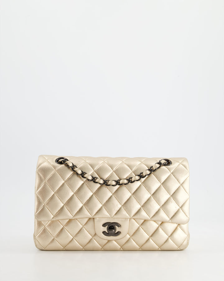 *SUPER RARE* Top Quality Chanel Metallic Gold Medium Classic Double Flap Bag in Lambskin Leather with Black Hardware
