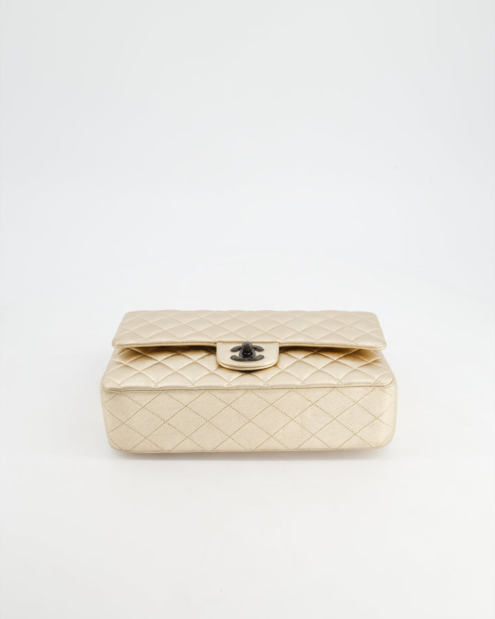 *SUPER RARE* Top Quality Chanel Metallic Gold Medium Classic Double Flap Bag in Lambskin Leather with Black Hardware