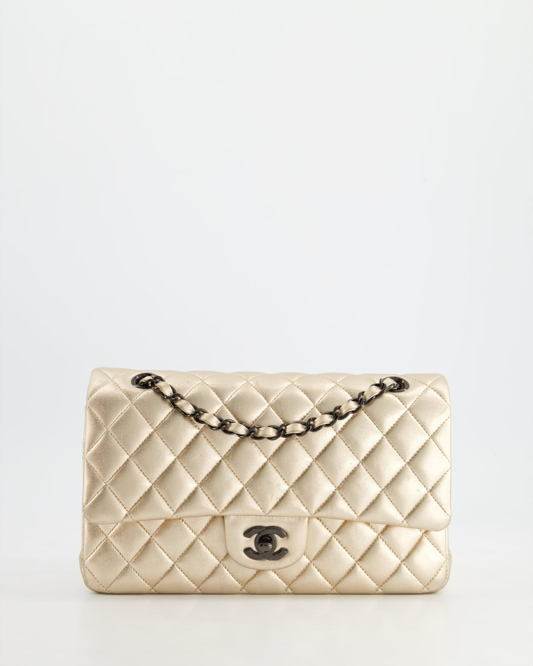 *SUPER RARE* Top Quality Chanel Metallic Gold Medium Classic Double Flap Bag in Lambskin Leather with Black Hardware